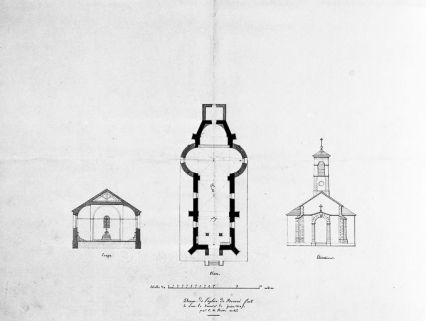 Coupe, plan et élévation. © Région Bourgogne-Franche-Comté, Inventaire du patrimoine