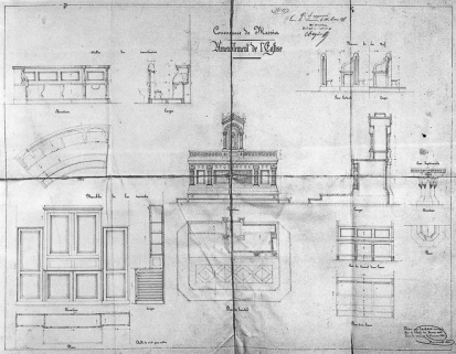Ameublement de l'église : stalles, bancs, autel, cuve baptismale, meuble de sacristie. © Région Bourgogne-Franche-Comté, Inventaire du patrimoine