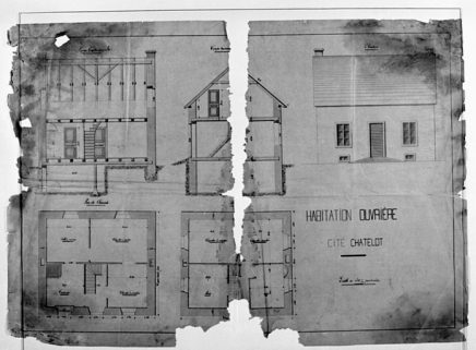 Habitation ouvrière. Cité Chatelot [plan, coupe, élévation]. © Région Bourgogne-Franche-Comté, Inventaire du patrimoine