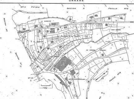 Plan cadastral, 1975, section AW, échelle 1 : 1000. © Région Bourgogne-Franche-Comté, Inventaire du patrimoine