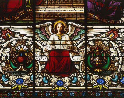 Baie 4 : la Pentecôte, détail de la partie inférieure. © Région Bourgogne-Franche-Comté, Inventaire du patrimoine