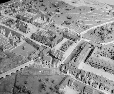 Quartier Entre-les-Portes, 1823-1826. Extrait du plan-relief de 1823-1826, par R.G.I. Wild, échelle 1:1000 (conservé au Musée historique du Vieux Montbéliard). © Région Bourgogne-Franche-Comté, Inventaire du patrimoine Quartier Entre-les-Portes, 1823-1826. Extrait du plan-relief de 1823-1826, par R.G.I. Wild, échelle 1:1000 (conservé au Musée historique du Vieux Montbéliard). © Région Bourgogne-Franche-Comté, Inventaire du patrimoine
