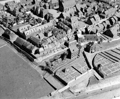 Angle nord-est du quartier Saint-Martin, 1823-1826. Extrait du plan-relief de 1823-1826, par R.G.I. Wild, échelle 1:1000 (conservé au Musée historique du Vieux Montbéliard). © Région Bourgogne-Franche-Comté, Inventaire du patrimoine Angle nord-est du quartier Saint-Martin, 1823-1826. Extrait du plan-relief de 1823-1826, par R.G.I. Wild, échelle 1:1000 (conservé au Musée historique du Vieux Montbéliard). © Région Bourgogne-Franche-Comté, Inventaire du patrimoine