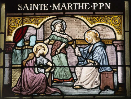 Baie 6, registre inférieur : Jésus chez Marthe et Marie. © Région Bourgogne-Franche-Comté, Inventaire du patrimoine