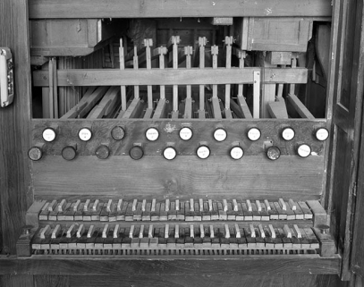 Clavier et mécanique de tirants. © Région Bourgogne-Franche-Comté, Inventaire du patrimoine
