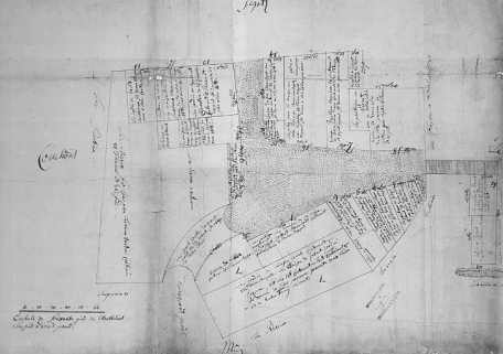 Plan parcellaire de 1715-1718. Feuille 1. © Région Bourgogne-Franche-Comté, Inventaire du patrimoine Plan parcellaire de 1715-1718. Feuille 1. © Région Bourgogne-Franche-Comté, Inventaire du patrimoine
