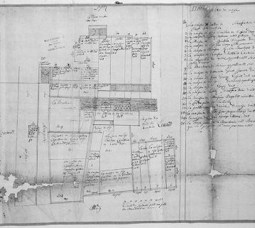 Plan parcellaire de 1715-1718. Détail de la feuille 6. © Région Bourgogne-Franche-Comté, Inventaire du patrimoine Plan parcellaire de 1715-1718. Détail de la feuille 6. © Région Bourgogne-Franche-Comté, Inventaire du patrimoine