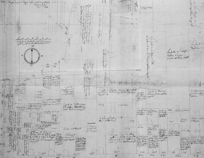 Plan parcellaire de 1715-1718. Feuille 13 (A). © Région Bourgogne-Franche-Comté, Inventaire du patrimoine Plan parcellaire de 1715-1718. Feuille 13 (A). © Région Bourgogne-Franche-Comté, Inventaire du patrimoine
