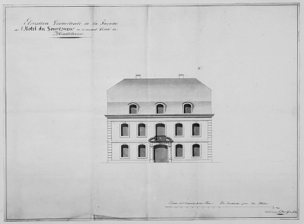 Elévation géométrale de la façade [... sur la rue Georges-Clémenceau], après 1793. © Région Bourgogne-Franche-Comté, Inventaire du patrimoine