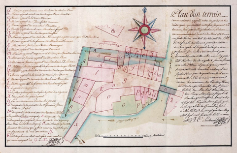 Plan d'un terrain communément appelé Entre les Portes, 1762. © Région Bourgogne-Franche-Comté, Inventaire du patrimoine Plan d'un terrain communément appelé Entre les Portes, 1762. © Région Bourgogne-Franche-Comté, Inventaire du patrimoine