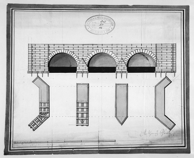 Projet pour la chaussée du Grand Pont, vers 1736. © Région Bourgogne-Franche-Comté, Inventaire du patrimoine Projet pour la chaussée du Grand Pont, vers 1736. © Région Bourgogne-Franche-Comté, Inventaire du patrimoine