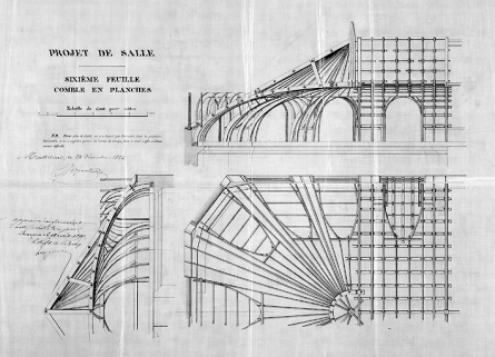 Projet de salle de spectacle [...] Combles en planches, 1854. © Région Bourgogne-Franche-Comté, Inventaire du patrimoine