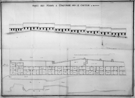 Projet [non réalisé] des maisons à construire sous le château de Montbéliard [Rue du Château], 1780. © Région Bourgogne-Franche-Comté, Inventaire du patrimoine