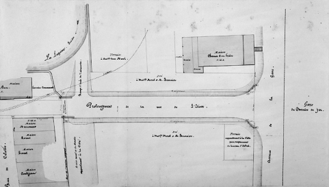 Plan du prolongement de la rue de l'Etuve, 1872. © Région Bourgogne-Franche-Comté, Inventaire du patrimoine Plan du prolongement de la rue de l'Etuve, 1872. © Région Bourgogne-Franche-Comté, Inventaire du patrimoine