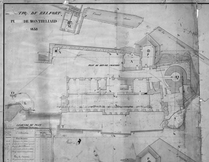 Atlas des Bâtiments militaires [... détail de la feuille 3 : plan du rez-de-chaussée], 1837. © Région Bourgogne-Franche-Comté, Inventaire du patrimoine