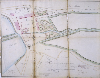 Plan du haut fourneau de Blé, du patouillet, parc à mines [...], appartenant à Mr Petitguyot [...] pour être joint à la demande de construire un second haut fourneau [...]. © Région Bourgogne-Franche-Comté, Inventaire du patrimoine