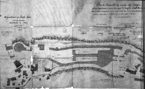 Plan de l'ensemble des usines de Baignes, de leurs dépendances et du cours d'eau appelé la Baignotte sur lequel elles sont situées, dressé par l'architecte soussigné dans le courant des mois [...] 1832 et janvier 1833, sur l'invitation de M. Kornpro… © Région Bourgogne-Franche-Comté, Inventaire du patrimoine