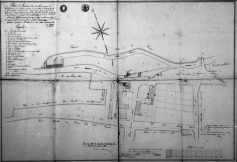 Plan de l'usine du Crochot composée d'un haut fourneau avec soufflerie à pistons, d'un patouillet, de bâtiments servant à son exploitation [...]. © Région Bourgogne-Franche-Comté, Inventaire du patrimoine