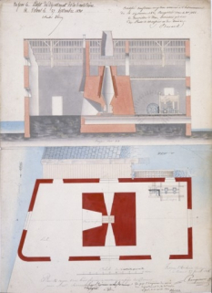 Plan et coupe d'un haut fourneau à construire aux forges de Pesmes. © Région Bourgogne-Franche-Comté, Inventaire du patrimoine