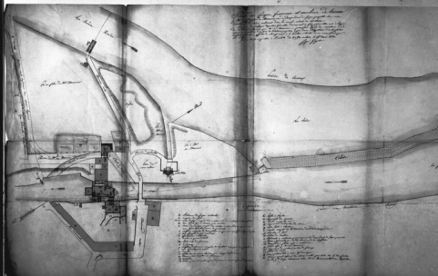 Plan des forges, fourneau, moulin de Seveux à Mr le duc De Marmier et des deux ordons de forges projetées sur une dérivation des eaux de la Saône [...]. © Région Bourgogne-Franche-Comté, Inventaire du patrimoine
