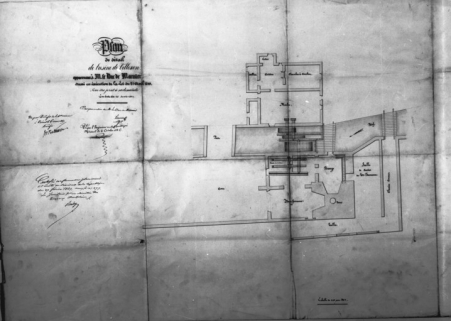 Plan de l'usine de Vellexon et des dépendances appartenant à Mr le Duc de Marmier [Plan-masse du haut fourneau]. © Région Bourgogne-Franche-Comté, Inventaire du patrimoine