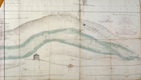 Plan du vallon inférieur à l'étang de Vy-le-Ferroux avec des profils en long et en travers [...] [partie sud]. © Région Bourgogne-Franche-Comté, Inventaire du patrimoine
