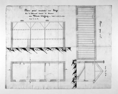 Plan pour remonter un étage sur le bâtiment servant de bureau aux mines d'Ougney. © Région Bourgogne-Franche-Comté, Inventaire du patrimoine