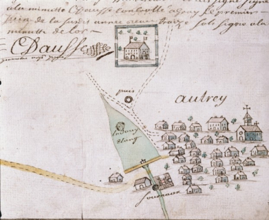 Plan et figure géométrique de la forêt d'Autrey [...], [détail du haut fourneau]. © Région Bourgogne-Franche-Comté, Inventaire du patrimoine