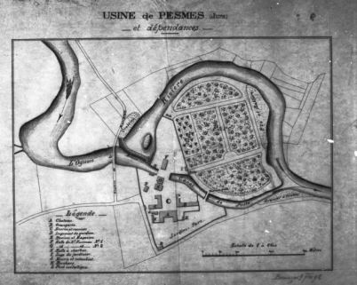 Usine de Pesmes (Jura) et dépendances [plan-masse]. © Région Bourgogne-Franche-Comté, Inventaire du patrimoine