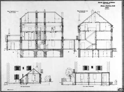 Société Générale de Fonderie. Usine de Belvoye. Maison d'habitation n° A25. Coupes. © Région Bourgogne-Franche-Comté, Inventaire du patrimoine