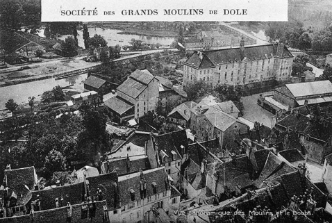 Société des Grands Moulins de Dole. Vue panoramique des Moulins et le Doubs. © Région Bourgogne-Franche-Comté, Inventaire du patrimoine