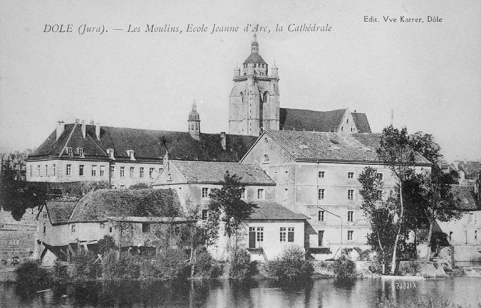 Dole (Jura). - Les Moulins, Ecole Jeanne d'Arc et la Cathédrale. © Région Bourgogne-Franche-Comté, Inventaire du patrimoine Dole (Jura). - Les Moulins, Ecole Jeanne d'Arc et la Cathédrale. © Région Bourgogne-Franche-Comté, Inventaire du patrimoine