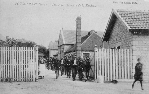 Foucherans (Jura) - Sortie des Ouvriers de la Fonderie. © Région Bourgogne-Franche-Comté, Inventaire du patrimoine Foucherans (Jura) - Sortie des Ouvriers de la Fonderie. © Région Bourgogne-Franche-Comté, Inventaire du patrimoine