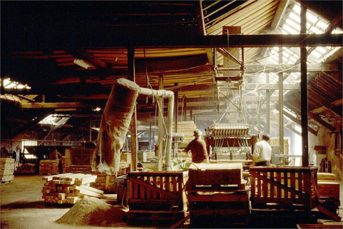 Fabrique de palettes Bourgeois, atelier de fabrication (9) : ouvriers au travail. © Région Bourgogne-Franche-Comté, Inventaire du patrimoine Fabrique de palettes Bourgeois, atelier de fabrication (9) : ouvriers au travail. © Région Bourgogne-Franche-Comté, Inventaire du patrimoine
