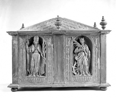 Vue d'une des grandes faces : pape martyr et sainte Catherine. © Région Bourgogne-Franche-Comté, Inventaire du patrimoine