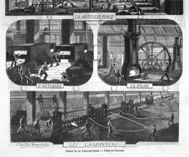 Forges de Franche-Comté. - Usine de Fraisans : l'affinage, le pilon et les laminoirs. © Région Bourgogne-Franche-Comté, Inventaire du patrimoine Forges de Franche-Comté. - Usine de Fraisans : l'affinage, le pilon et les laminoirs. © Région Bourgogne-Franche-Comté, Inventaire du patrimoine