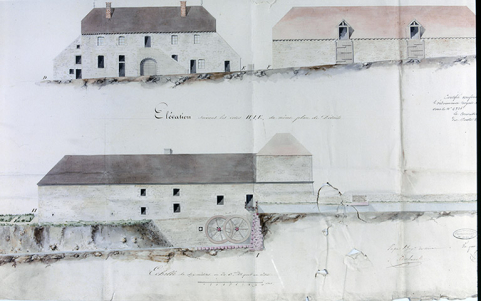 Bâtiment du haut-fourneau en 1827 : élévation postérieure. © Région Bourgogne-Franche-Comté, Inventaire du patrimoine Bâtiment du haut-fourneau en 1827 : élévation postérieure. © Région Bourgogne-Franche-Comté, Inventaire du patrimoine