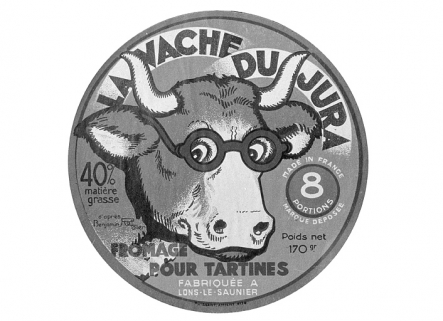 [Etiquette de boîte de crème de gruyère La Vache du Jura]. © Région Bourgogne-Franche-Comté, Inventaire du patrimoine