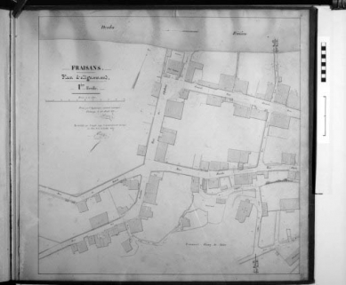 Fraisans. plan d'alignement. 1ère feuille. © Région Bourgogne-Franche-Comté, Inventaire du patrimoine Fraisans. plan d'alignement. 1ère feuille. © Région Bourgogne-Franche-Comté, Inventaire du patrimoine