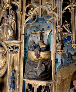 Jonas tombant dans la mer, en haut à gauche de la Déploration. © Région Bourgogne-Franche-Comté, Inventaire du patrimoine