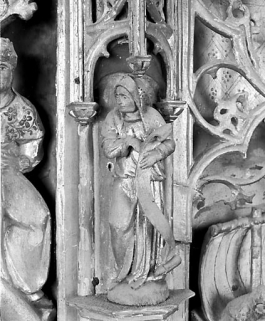 Un prophète, sur le montant, à droite de la Montée au Calvaire. © Région Bourgogne-Franche-Comté, Inventaire du patrimoine