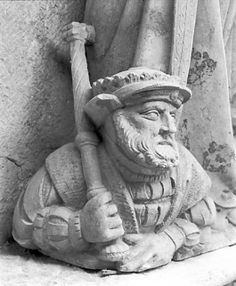 Détail : l'empereur aux pieds de la sainte, de trois quarts. © Région Bourgogne-Franche-Comté, Inventaire du patrimoine