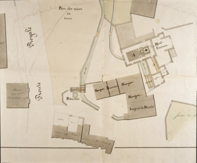 Plan du haut fourneau de Montureux appartenant à Mrs de Falatieu [détail]. © Région Bourgogne-Franche-Comté, Inventaire du patrimoine