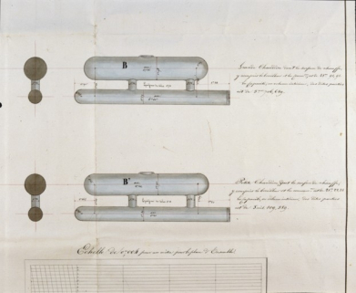 Plan du haut fourneau de Montureux appartenant à Mrs de Falatieu [les chaudières]. © Région Bourgogne-Franche-Comté, Inventaire du patrimoine