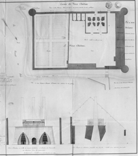 Plan d'un haut-fourneau que MM. [...] se proposent de construire au Vieux Château de Valay [détail de la partie droite : plan, coupe et élévation]. © Région Bourgogne-Franche-Comté, Inventaire du patrimoine