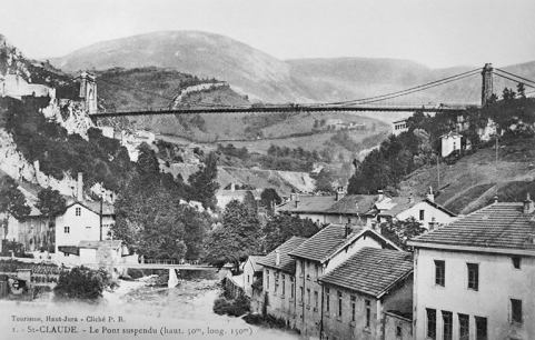 St-Claude - Le Pont suspendu (haut. 50 m, long. 150 m). © Région Bourgogne-Franche-Comté, Inventaire du patrimoine St-Claude - Le Pont suspendu (haut. 50 m, long. 150 m). © Région Bourgogne-Franche-Comté, Inventaire du patrimoine
