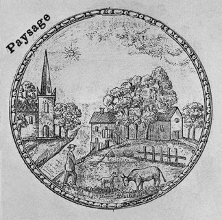 Décor d'hygromètre : paysage. © Région Bourgogne-Franche-Comté, Inventaire du patrimoine Décor d'hygromètre : paysage. © Région Bourgogne-Franche-Comté, Inventaire du patrimoine