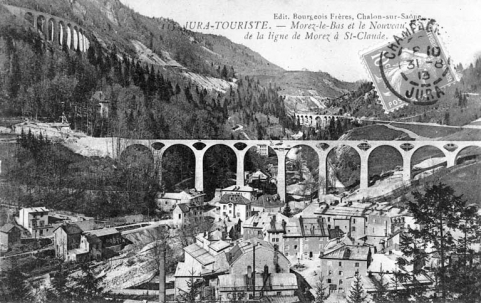 Jura-Touriste. - Morez-le-Bas et le Nouveau Viaduc de la ligne de Morez à St-Claude, 1912. © Région Bourgogne-Franche-Comté, Inventaire du patrimoine Jura-Touriste. - Morez-le-Bas et le Nouveau Viaduc de la ligne de Morez à St-Claude, 1912. © Région Bourgogne-Franche-Comté, Inventaire du patrimoine