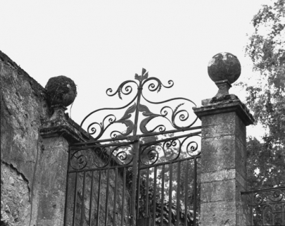 Détail de la partie supérieure de la grille du jardin. © Région Bourgogne-Franche-Comté, Inventaire du patrimoine Détail de la partie supérieure de la grille du jardin. © Région Bourgogne-Franche-Comté, Inventaire du patrimoine