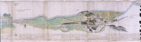 Plan de 1647 : le site de la forge d'affinerie. © Région Bourgogne-Franche-Comté, Inventaire du patrimoine